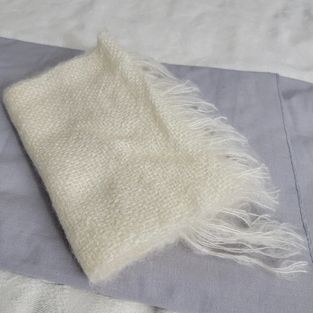 WOOF Design NEW Mohair‎ Scarf Cream Woven Fringe Made in Newfoundland Canada